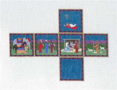 Christmas Cube ~ Nativity Holy Family CUBE 3-D Ornament handpainted Needlepoint Canvas by Susan Roberts