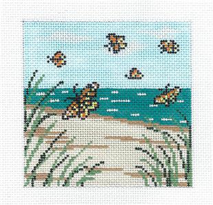 Butterfly Canvas ~ Monarch Butterflies 4" Sq. handpainted 18 mesh Needlepoint Canvas by Needle Crossings