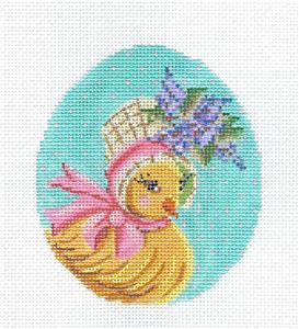 Kelly Clark - Miss Lilac Chick EGG handpainted Needlepoint Ornament Canvas by Kelly Clark