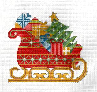 Christmas Canvas ~ Christmas Santa's Sleigh & Gifts & STITCH GUIDE HP Needlepoint Canvas Danji
