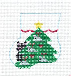 CAT & MICE CANVAS SET ~ Mini Stocking Needlepoint Ornament & Felt BLACK CAT by Kathy Schenkel