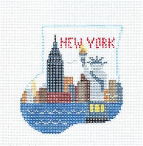 NEW YORK CITY CANVAS SET ~ Mini Stocking Needlepoint Canvas Ornament handpainted & FELT APPLE Kathy Schenkel