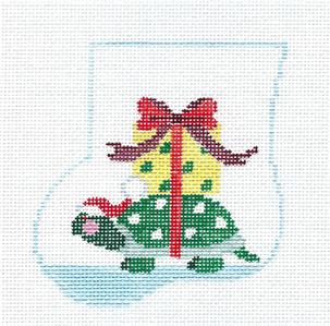 Canvas Set ~ TURTLE & GIFT CANVAS SET handpainted 18 Mesh Needlepoint Mini Stocking Ornament & TURTLE by Kathy Schenkel