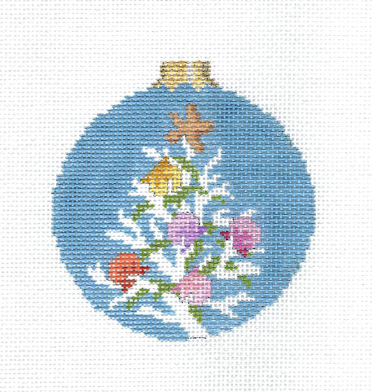 Ornament ~ Coral Christmas Tree  3.5" Round Ornament handpainted Needlepoint Canvas by Susan Roberts