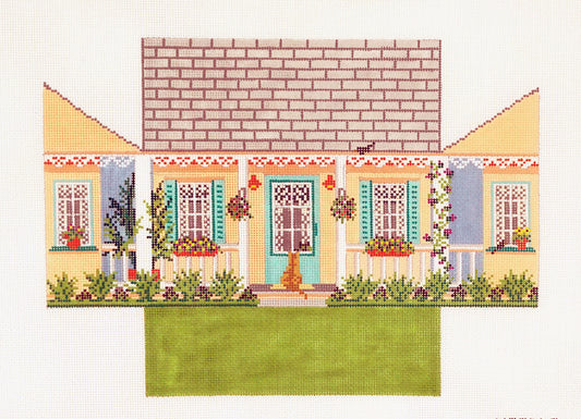 Brick Cover ~ Summer House handpainted Needlepoint Canvas by Needle Crossings