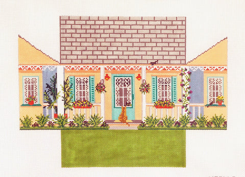Brick Cover ~ Summer House handpainted Needlepoint Canvas by Needle Crossings