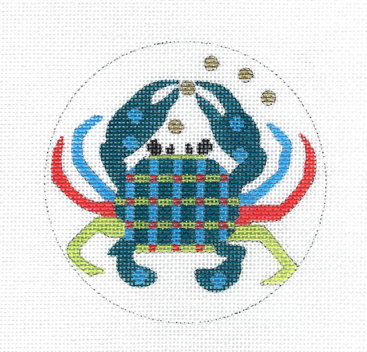 Mosaic Art ~ CRAB handpainted 4" Rd. handpainted Needlepoint Ornament Canvas by Melissa Prince