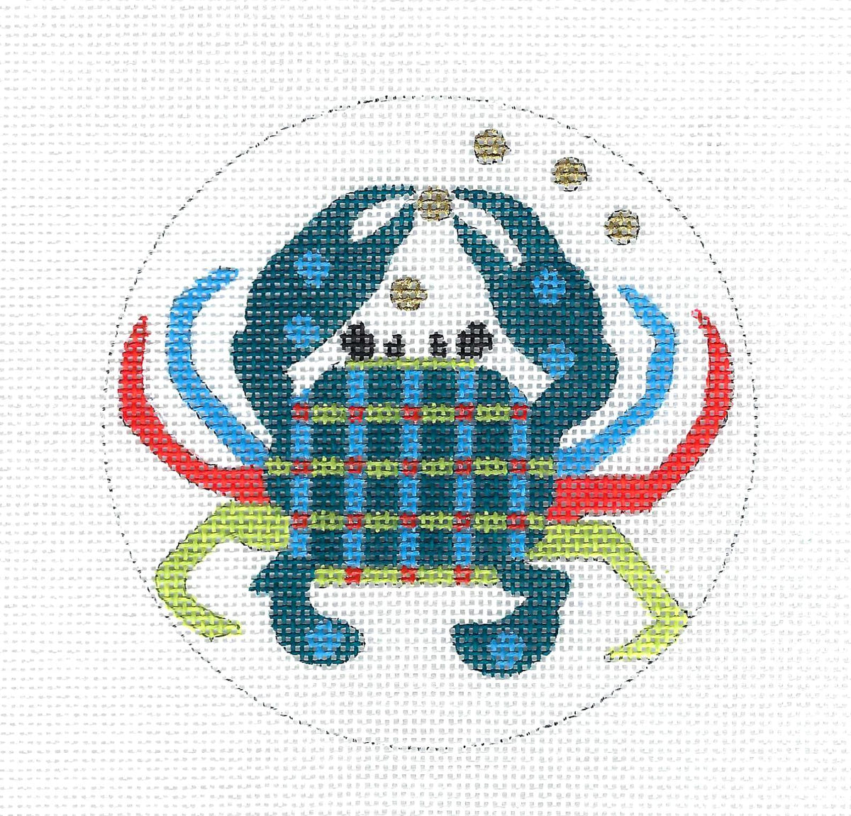 Mosaic Art ~ CRAB handpainted 4" Rd. handpainted Needlepoint Ornament Canvas by Melissa Prince