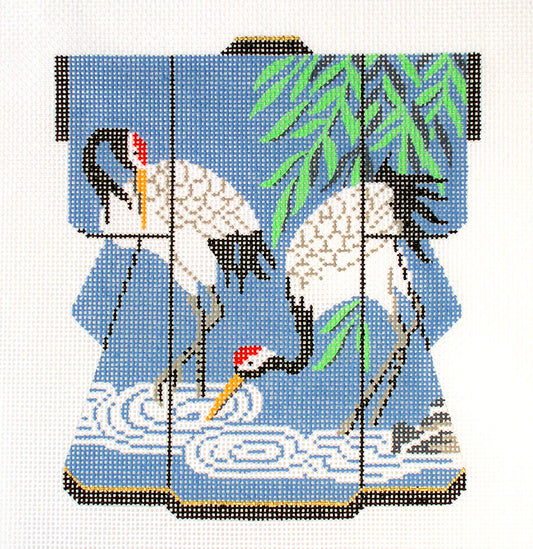 Kimono~ LEE Two Elegant Japanese Cranes Medium Kimono handpainted Needlepoint Canvas