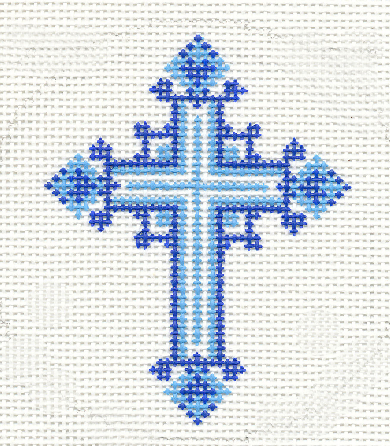 Cross ~ Elegant BLUE CROSS handpainted Needlepoint Canvas 3" Rd. Ornament or Insert by LEE
