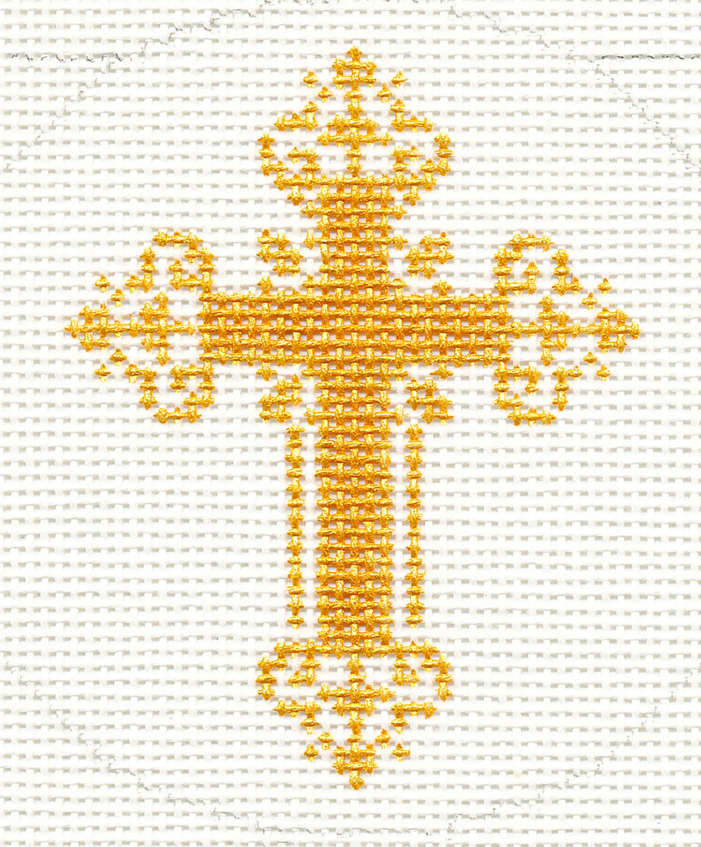 Cross ~ Metallic Gold Filigree CROSS handpainted Needlepoint Canvas 3" Rd. Ornament or Insert by LEE