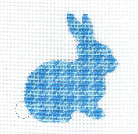 Elegant Blue Crouching Bunny Rabbit handpainted Needlepoint Ornament by Kelly Clark