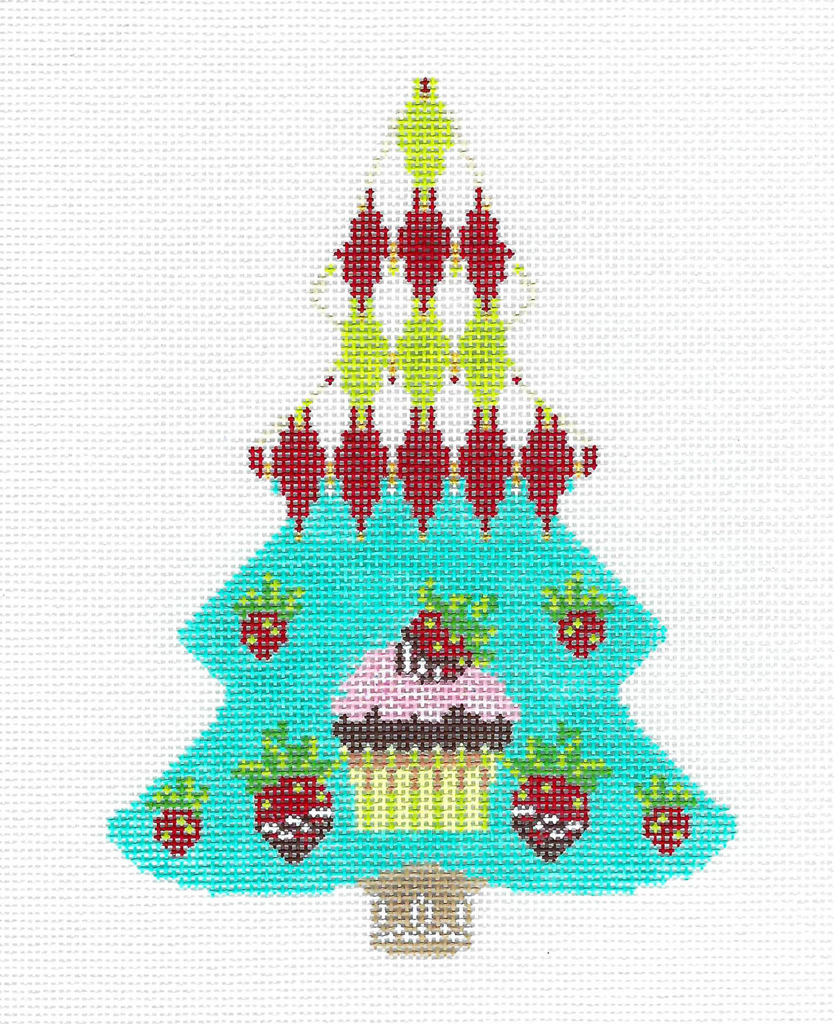 LG. Strawberry & Cupcake Treats Tree Ornament 18 Mesh handpainted Needlepoint Ornament Canvas Kelly Clark