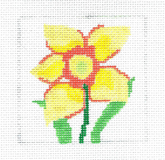 Coaster ~ Yellow Daffodil  4" Sq. Coaster handpainted Needlepoint Canvas by Jean Smith