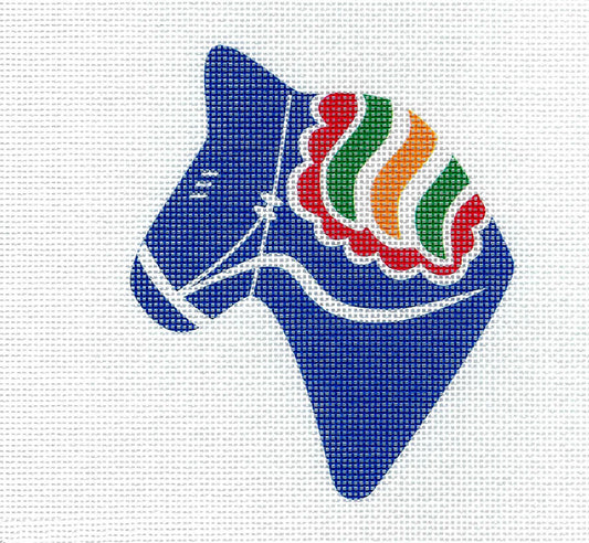 Canvas ~ DALA HORSE Portrait Blue Multi-Color handpainted Needlepoint Canvas Pepperberry Designs