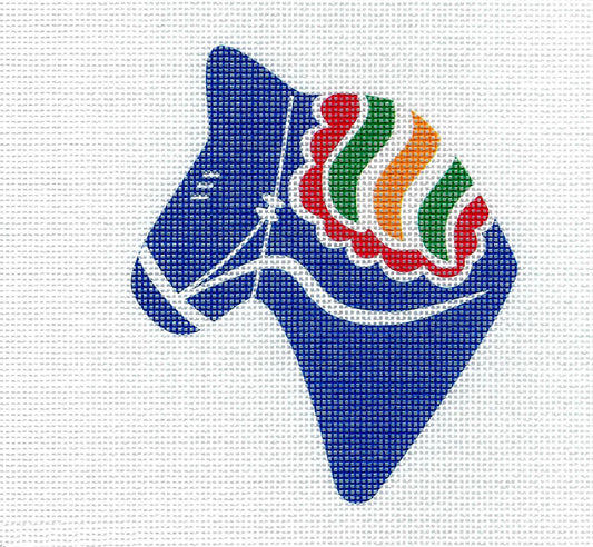 Canvas ~ DALA HORSE Portrait Blue Multi-Color 18 Mesh handpainted Needlepoint Canvas Pepperberry Designs