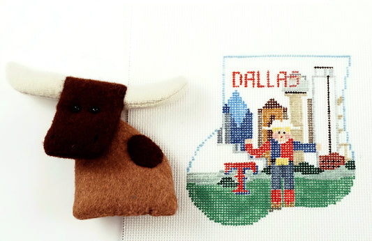 Travel ~ DALLAS, TEXAS Cowboy SET Needlepoint Mini Sock and Needlepoint Canvas by Kathy Schenkel