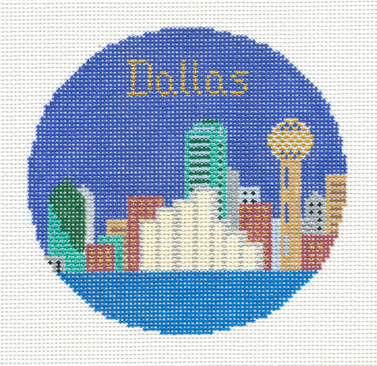 Round ~ DALLAS, TEXAS handpainted 4.25" Needlepoint Ornament Canvas by Silver Needle