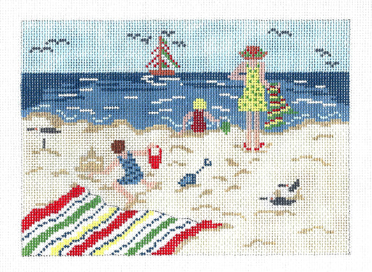 Seaside ~ Family Day at the Beach handpainted 18 mesh Needlepoint Canvas by Needle Crossings