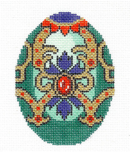 Faberge Egg of the Month ~ DECEMBER Turquoise Birthstone Jeweled EGG OF THE MONTH handpaint Needlepoint Canvas LEE