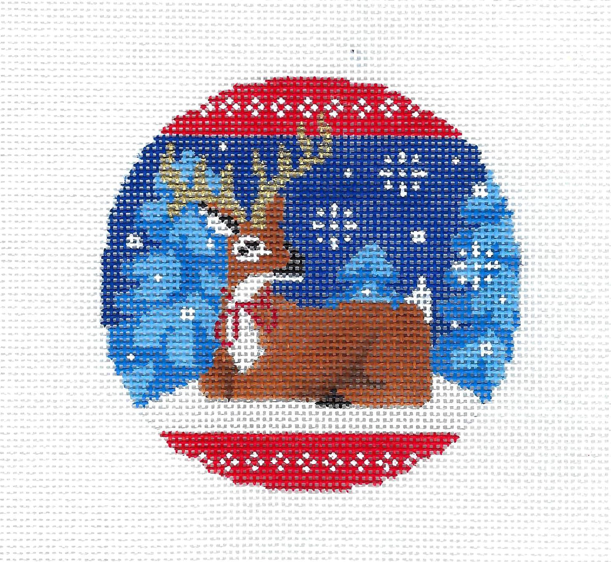 Deer in Blue Woods handpainted 18 Mesh Needlepoint Ornament Canvas by Abigail Cecile from Juliemar