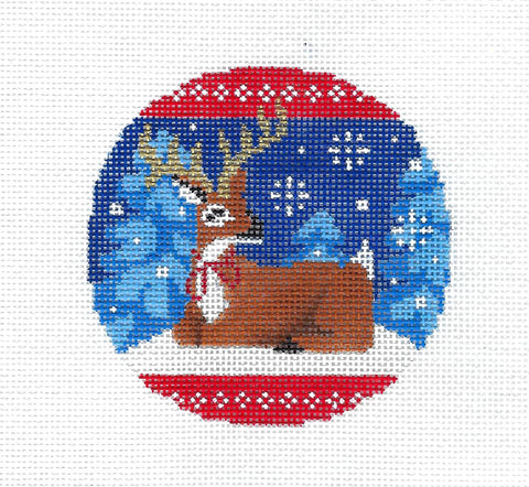 Deer in Blue Woods handpainted Needlepoint Ornament Canvas by Abigail Cecile from Juliemar