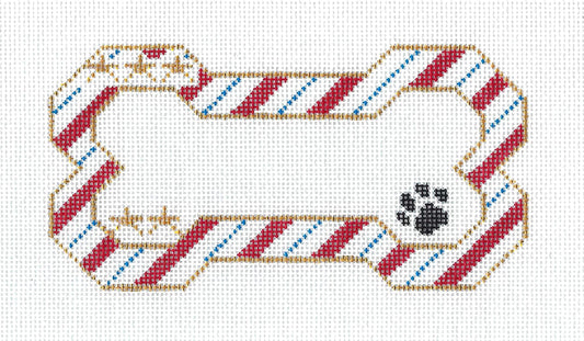 Dog Bone ~ Red, White & Blue Dog Bone Patriotic Ornament with Gold Stars handpainted Needlepoint Canvas by BP Designs from Danji