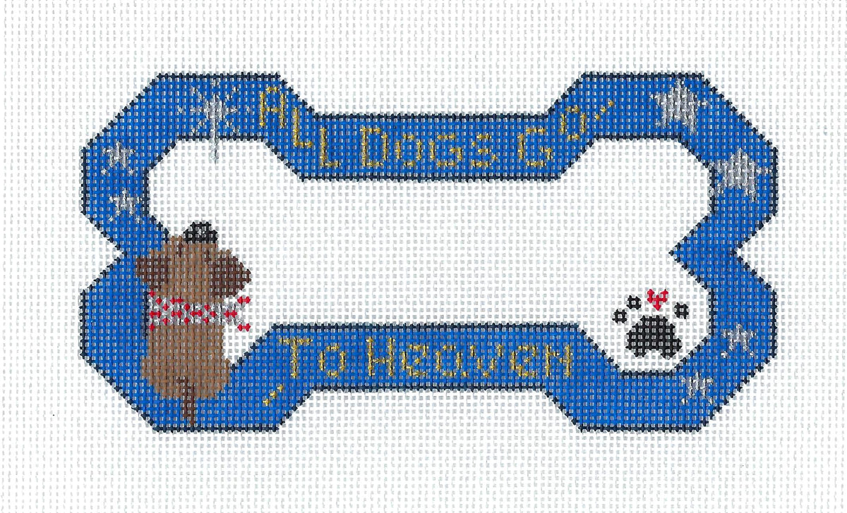 Dog canvas ~ All Dogs Go To Heaven  Dog Bone Ornament handpainted 18 Mesh Needlepoint Canvas by BP from Danji
