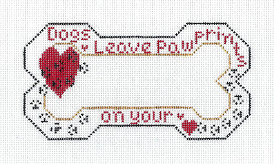 Dog canvas ~ Dog Bone " Paw Prints on your Heart" in Red handpainted Needlepoint Canvas -Danji Designs