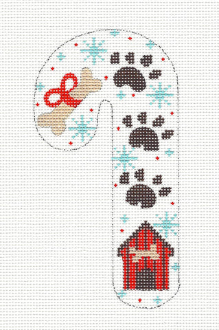 Candy Cane ~ Dog Medium Candy Cane with Dog Paw Prints & Dog House & Bone with Red Bow by CH Designs from Danji