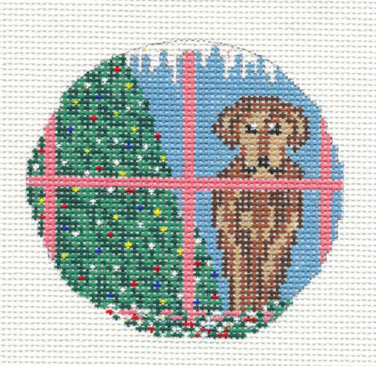 Dog Round ~ Chocolate Lab Dog Ornament handpainted 3" Needlepoint Canvas by Needle Crossings