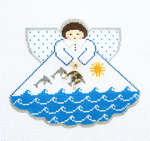 Angel ~ Ocean Dolphins Angel Ornament handpainted Needlepoint Canvas by Painted Pony