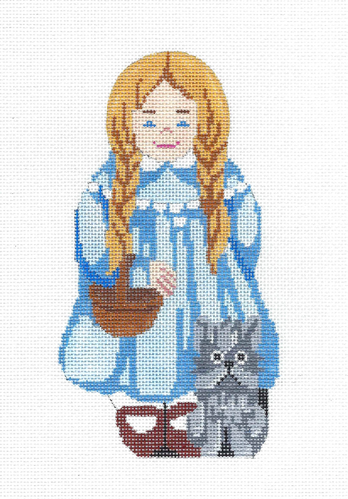 The Wizard of OZ ~ " Dorothy & Toto " handpainted 18 mesh Needlepoint Ornament Canvas by Silver Needle