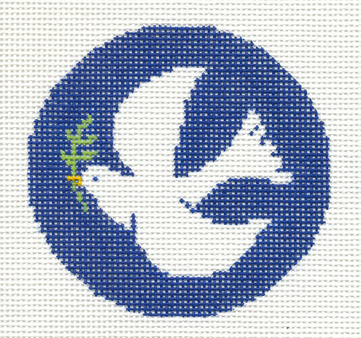 Peace Round ~ DOVE Of PEACE With Olive Branch handpainted Needlepoint Canvas 3" Round by LEE