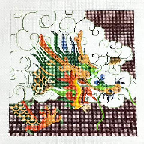Dragon Canvas ~ Oriental Green Dragon on Maroon handpainted Needlepoint Canvas 13 mesh by LEE