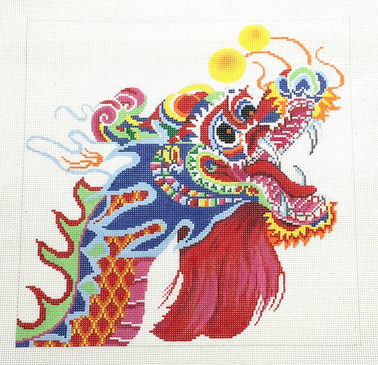 Dragon Canvas ~ Oriental Multi-Color Dragon on 13 mesh White Background 12" by 12" handpainted 13 mesh Needlepoint Canvas by LEE