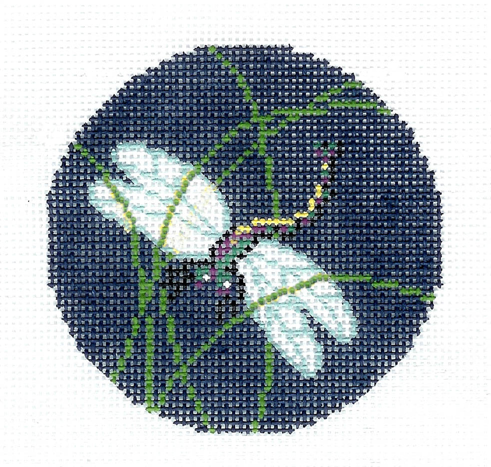 3" Round ~ Dragonfly in the Reeds on Navy Background handpainted 3" Rd. Needlepoint Canvas by LEE