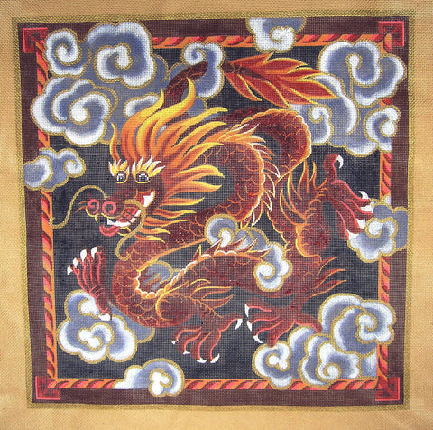 Dragon Canvas ~ Chinese Red Dragon in Clouds handpainted Needlepoint Canvas by Liz