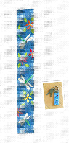Key Tag ~ Dragonflies & Flowers Key Tag handpainted Needlepoint Canvas by Susan Roberts