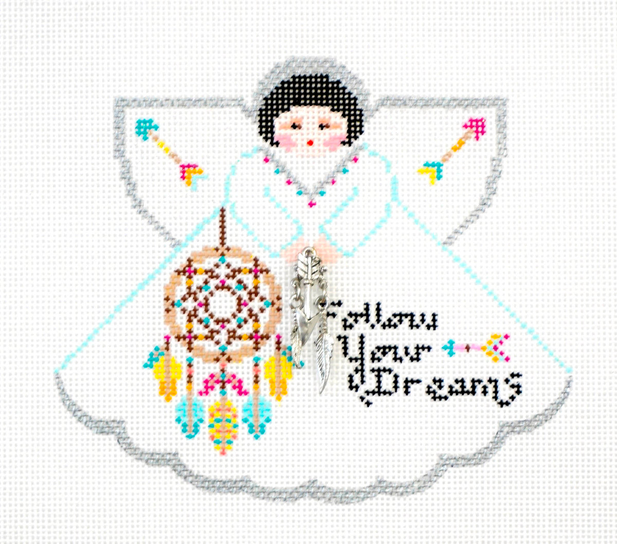 Angel ~ Dream Catcher Angel & Charms handpainted 18 mesh Needlepoint Canvas by Painted Pony