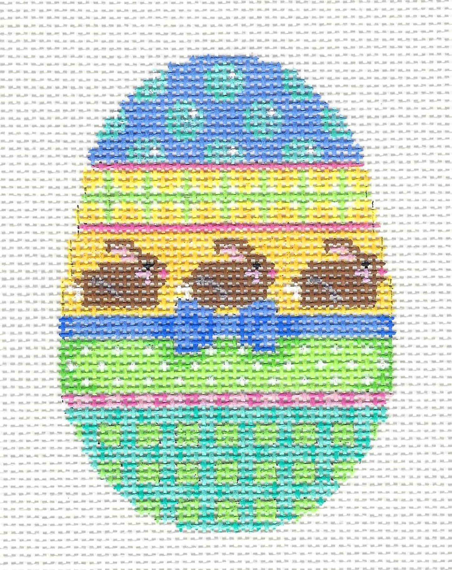 Egg ~ 3 Brown Bunnies Egg handpainted Needlepoint Canvas Easter Ornament by Assoc. Talents