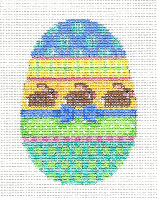 Egg ~ 3 Brown Bunnies Egg handpainted Needlepoint Canvas Easter Ornament by Assoc. Talents
