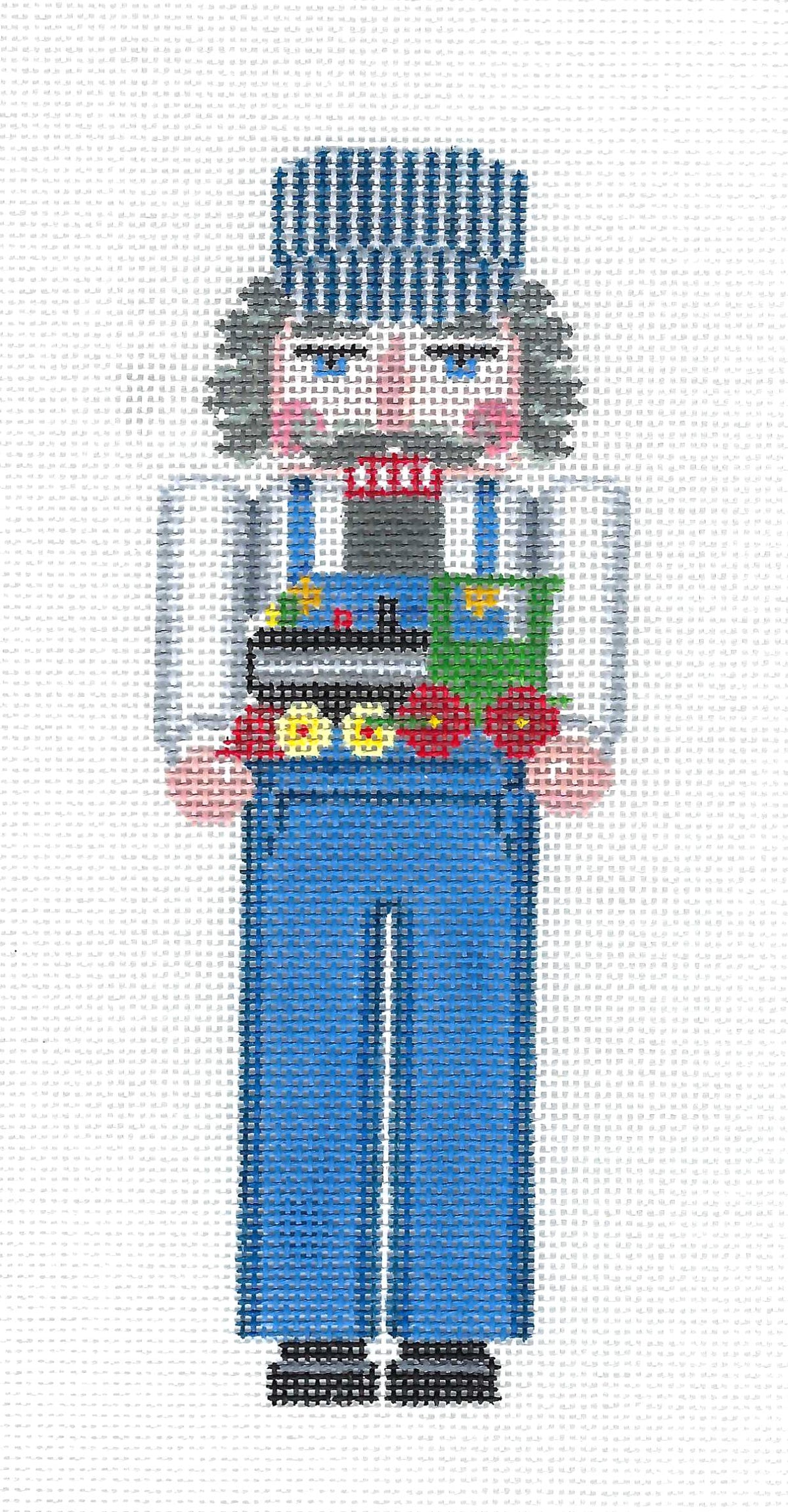 Nutcracker ~ Engineer Nutcracker with Train Engine handpainted 18 Mesh Needlepoint Ornament by Susan Roberts