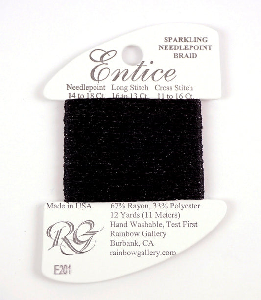 Fibers ~ ENTICE Braid #E201 "Jet Black" Stitching Fiber 12 Yards Needlepoint Stitching Thread - Rainbow Gallery