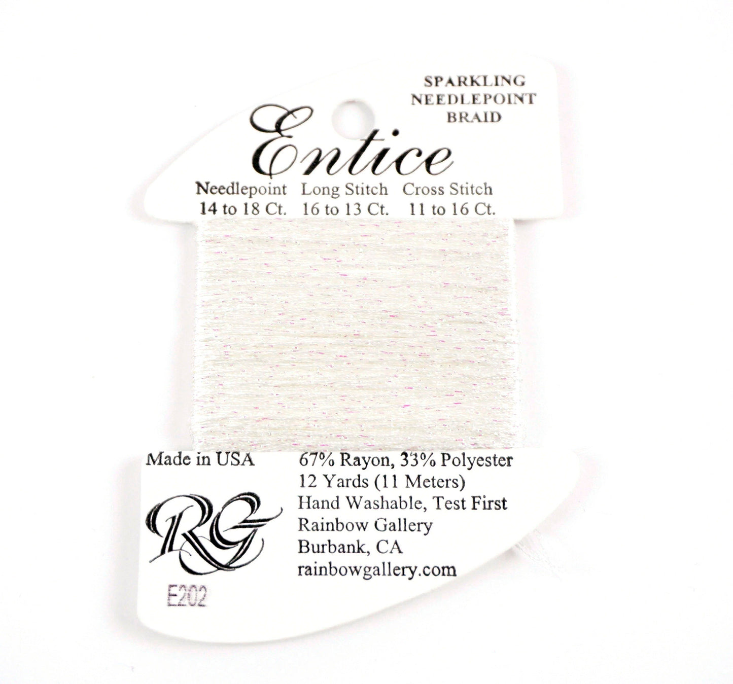 Fibers ~ ENTICE Braid #E202 "Snow White" Stitching Fiber 12 Yards Needlepoint Stitching Thread - Rainbow Gallery