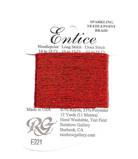 Fibers ~ ENTICE Braid #E221 "Strawberry" Red Stitching Fiber 12 Yards Needlepoint Stitching Thread - Rainbow Gallery
