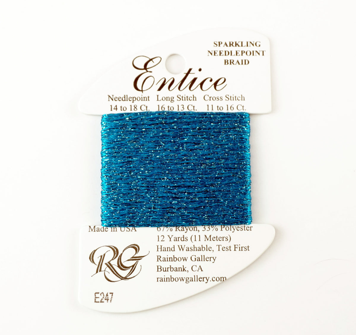 Fibers ~ ENTICE Braid #E247 "Hawaiian Ocean" Sparkling Stitching Fiber 12 Yards Needlepoint Stitching Thread - Rainbow Gallery
