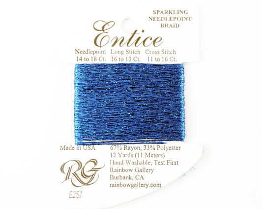 Fibers ~ ENTICE Braid #E257 "Classic Blue" Sparkling Stitching Fiber 12 Yards Needlepoint Stitching Thread - Rainbow Gallery