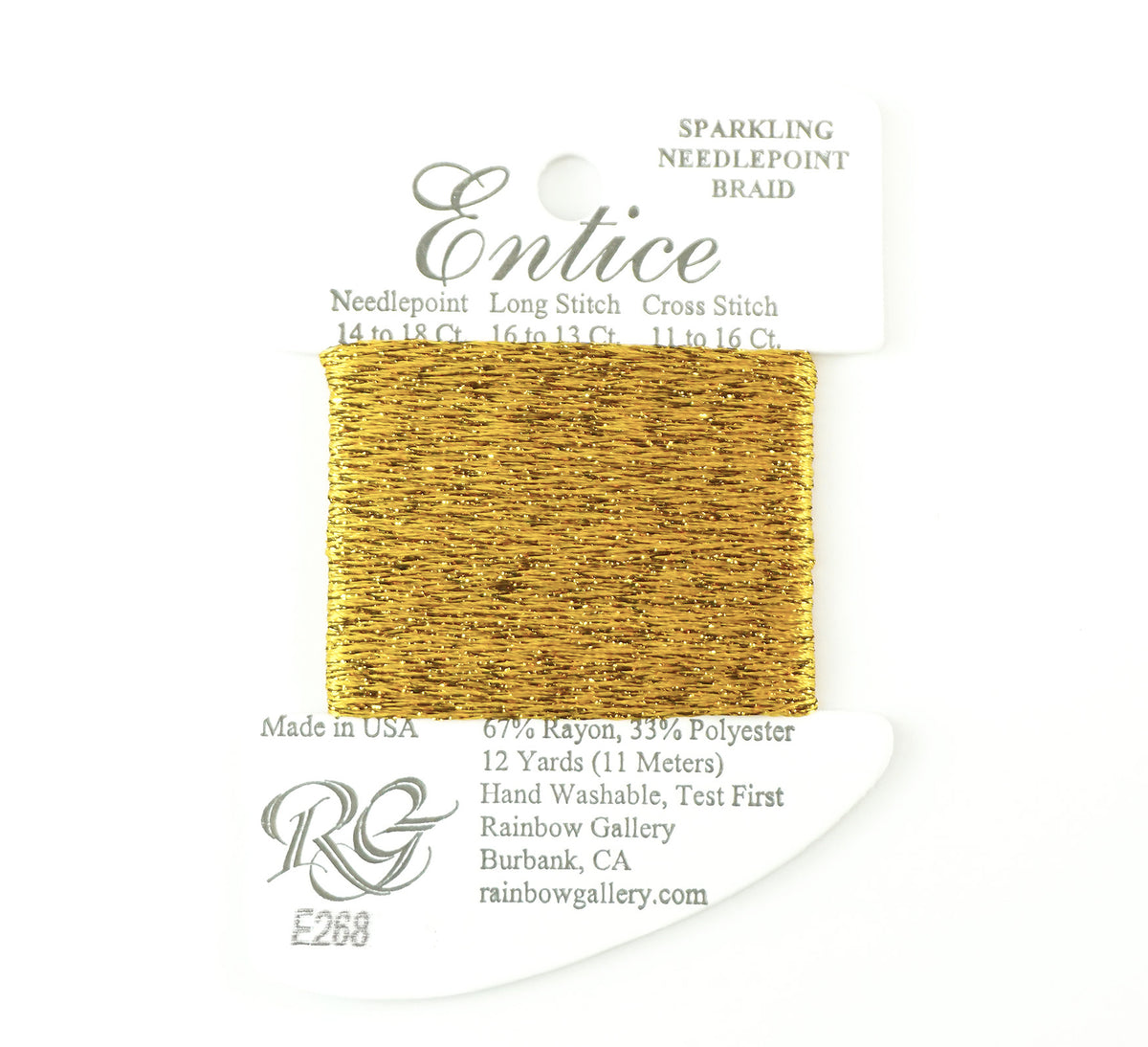 Fibers ~ ENTICE Braid #E268 "Gothic Gold" Stitching Fiber 12 Yards Needlepoint Stitching Thread - Rainbow Gallery