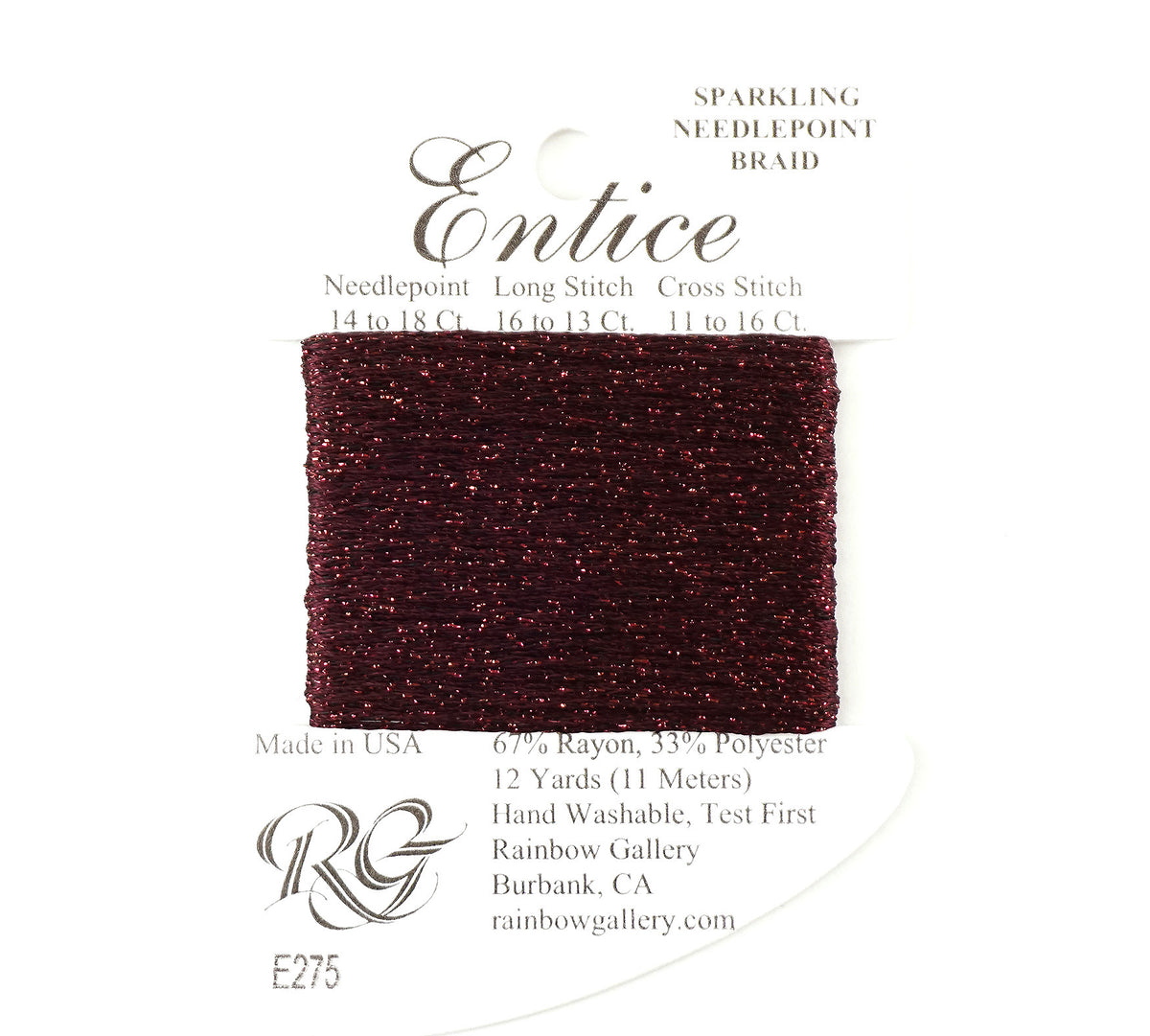 Fibers ~ ENTICE Braid #E275 "Maroon" Stitching Fiber 12 Yards Needlepoint Stitching Thread - Rainbow Gallery